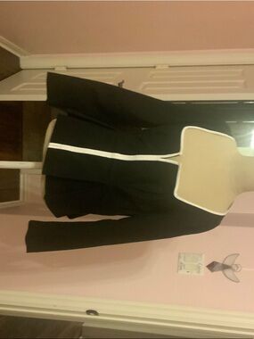 Black Womens blouse, white trim, Maeve